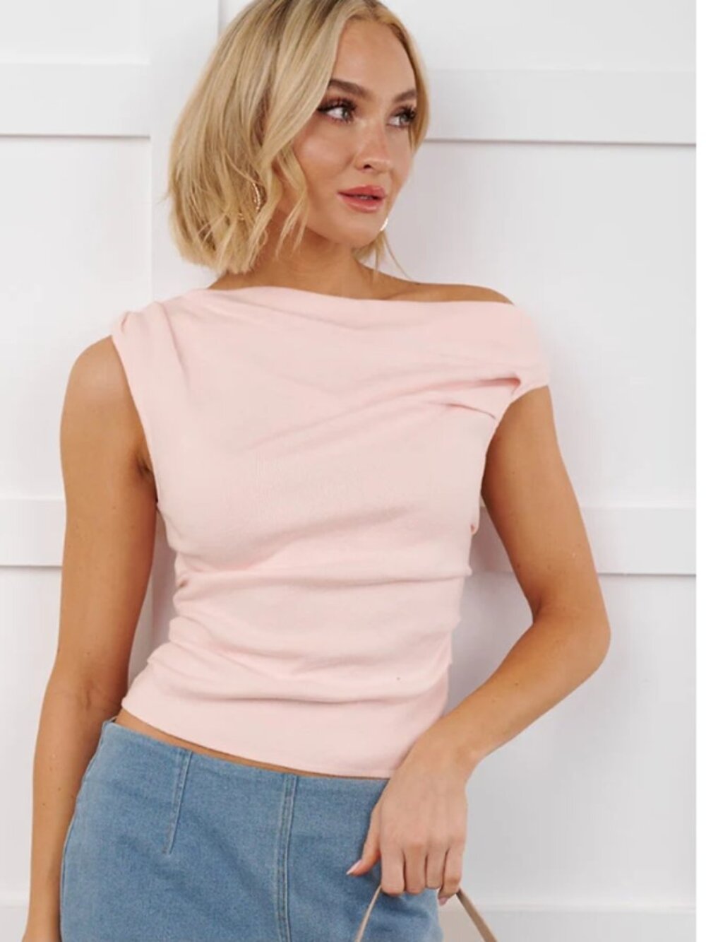 NANAMACS BABY PINK OFF THE SHOULDER KNIT TOP SIZE LARGE NWT